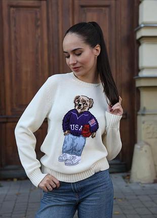 👕 polo ralph lauren polo bear crewneck sweater creame m