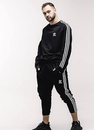 Мужской спортивный костюм adidas свитшот + штаны черный без капюшона адидас весенний осенний 3xl (b)