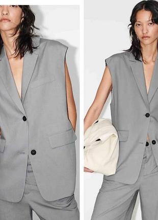 Zara жилет оверсайз зі змішаної тканини. 26%льон, 74%літцел
