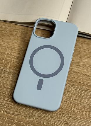Силіконовий чохол на iphone 14 з magsafe, блакитний матовий з м’якою підкладкою silicone case
