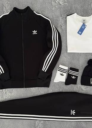 Мужской зимний спортивный костюм adidas черный набор адидас 5в1 кофта штаны футболка шапка (b)