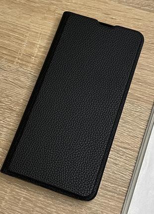 Шкіряний чохол книжка для samsung galaxy s24 fe чорного кольору з захистом камери leather design