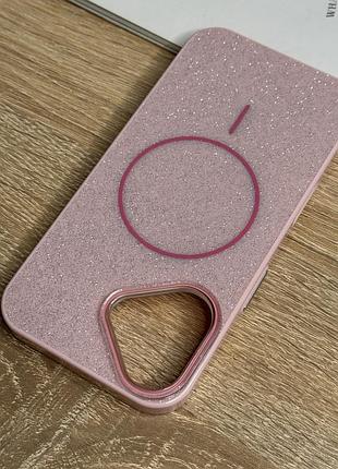 Чехол на iphone 16 розовый с блестками с магнитом магсейф