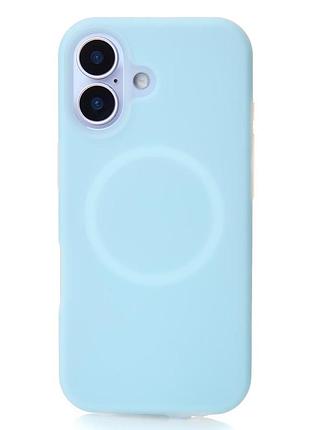 Чехол liquid silicone full с поддержкой magsafe для iphone 17 blue fog
