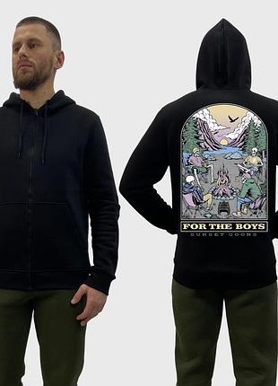 Мужской зип-худи на флисе с принтом sunset goons for the boys для парней скелеты у очага, черный m
