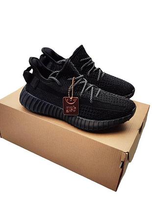 Женские кроссовки yeezy boost 350 v2 черные рефлектив