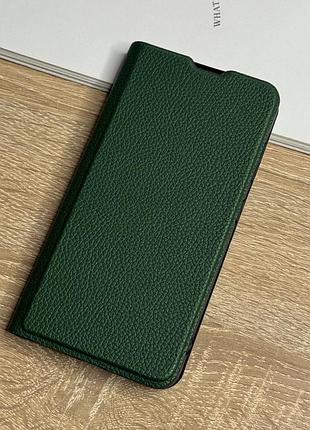 Шкіряний чохол книжка на samsung galaxy s24 темно-зеленого кольору leather design