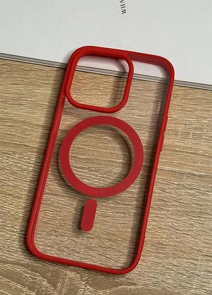 Чохол на iphone 14 pro з magsafe прозорий ударостійкий tpu anti-drop 4. червоний