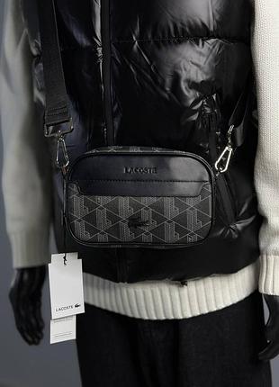 Сумка чоловіча lacoste чорна барсетка через плече лакоста (b)