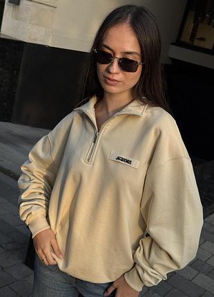 👕 jacquemus high collar half-zip grosgrain sweatshirt beige l