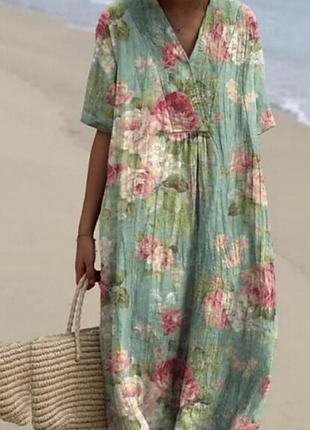 Нежное цветочное с карманами платье 👗 большого размера