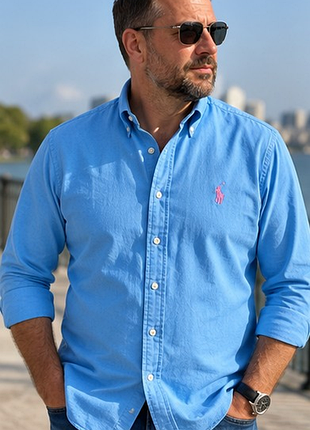 Мужская рубашка ralph lauren blake голубая, 3xl, 100% хлопок