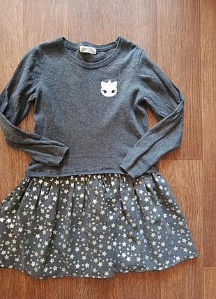 Милое теплое платье с котиком h&amp;m 6-8 лет