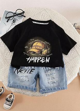 Костюм на лето для мальчика happen цвет черный 11121, размер 100