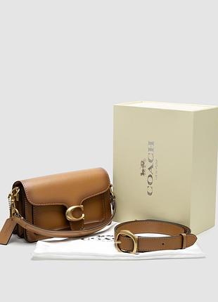 Жіноча шкіряна сумочка coach tabby коричнева із золотистим логотипом 20 х 11 х 7 см