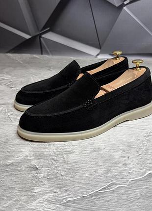 Мужские замшевые лоферы 2530 black ч/с беж 42 (28)