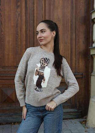 👕 polo ralph lauren polo bear crewneck sweater light brown l