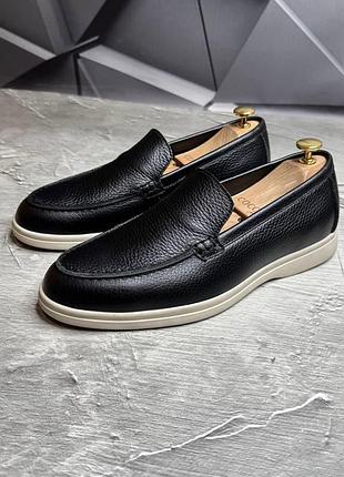 Лоферы мужские кожаные черные весенние / летние br-2510/1 black flash | стильные черные кожаные кожаные туфли лоферы 46 (30.7)