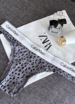 Трусики  calvin klein underwear  сірі леопард
