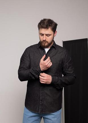 Чоловіча стильна джинсова сорочка зі щільного джинсу (100% котон) чорна