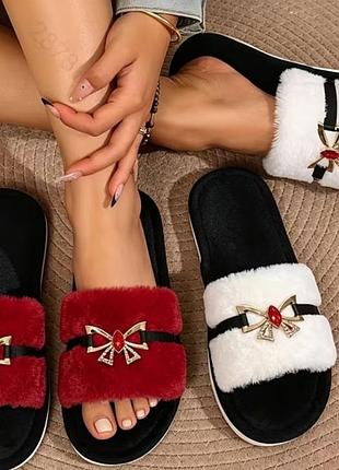 Теплые тапочки цвет бургундия 25 см