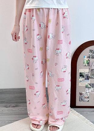 Стильные штаны hello kitty, нежно-розовые, тонкие, летние (10501)
