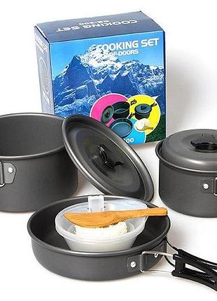 Набор для кемпинга cooking set wh-300 10 предметов комплект походной посуды, сковородка и 2 кастрюли