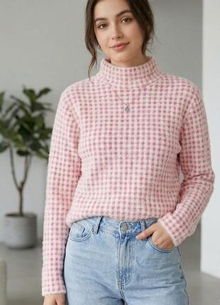 Пухнастий рожевий светр zara у клітинку віші / жіночий гольф s