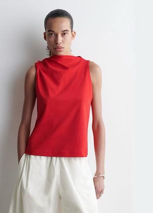 Червоний топ блуза з горловиною стійка та драпіруванням zara m/l розміру