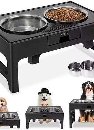Миски для собак на підставці dog bowl stand регульована підставка з 2 мисками 1.5 л і 1 л для годування собак