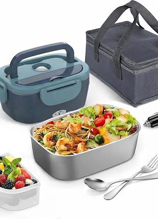 Ланчбокс із підігрівом 12/220 в 1,5 л electric lunch box hd-j-0074 портативний ланч-бокс із підігрівом і столовим приладдям