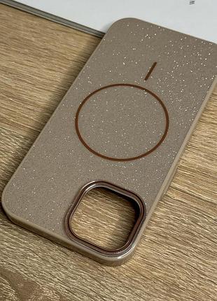Чохол на iphone 14 бежевий з блискітками з магнітом магсейф