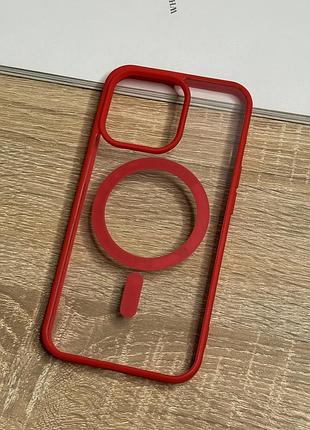 Чохол на iphone 13 pro з magsafe прозорий ударостійкий tpu anti-drop 4. червоний