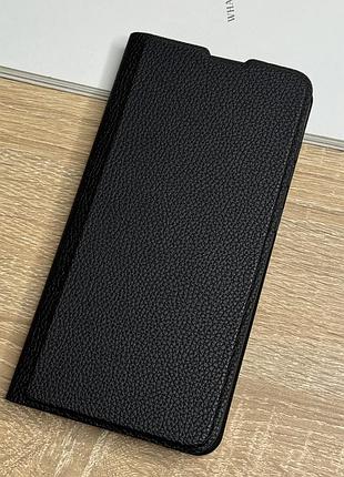 Кожаный чехол книжка на samsung galaxy a56 черного цвета с защитой камеры leather design