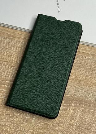 Шкіряний чохол книжка на samsung galaxy s20 fe темно-зеленого кольору leather design