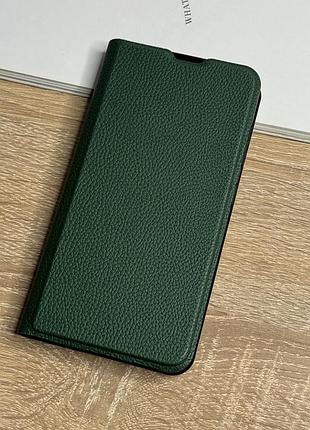 Шкіряний чохол книжка на samsung galaxy s25 темно-зеленого кольору leather design
