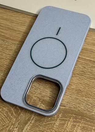 Чохол на iphone 16 pro max блакитний з блискітками з магнітом магсейф