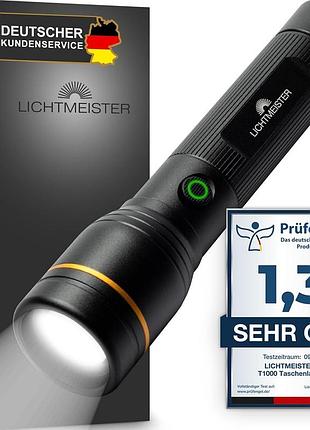 Светодиодный ручной фонарик lichtmeister led яркий перезаряжаемый светодиодный фонарик 1000 люмен