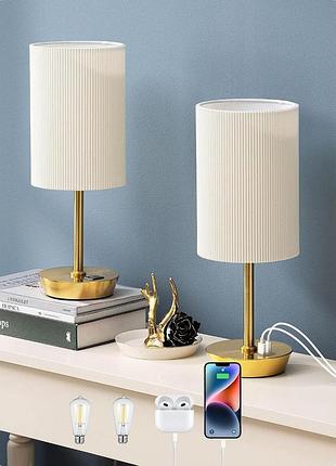 2 шт. комплект приліжкових ламп edishine table lamp dhltl03g 2700 к 6 вт світлодіодні лампи з 2 usb-портами для заряджання