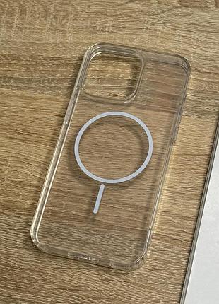 Чехол для iphone 15 pro max прозрачный ударозащищенный магнитный magsafe white thin