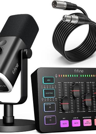 Динамический микрофон с микшером ampligame fifine ks5 microphone & mixer gaming kit настольный микрофон для стримминга