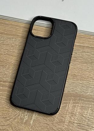Чохол на iphone 13 чорний з магнітом магсейф з геометричним візерунком