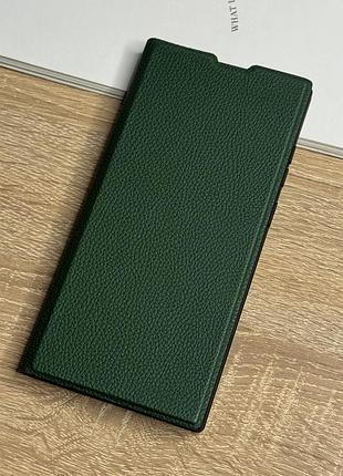Шкіряний чохол книжка на samsung galaxy s22 ultra темно-зеленого кольору leather design
