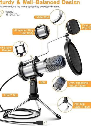 Комп'ютерний мікрофон elegiant portable plug & play microphone egm-04 конденсаторний ігровий мікрофон 6