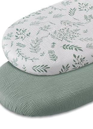 2 шт. комплект із простирадл на гумці muslin bassinet fitted sheets універсальний для люльки з мусліну