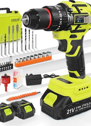 Акумуляторний дриль voerjia cordless drill l001 ударний дриль-шурупокрут із 2 акумуляторами 21 в, аксесуарами