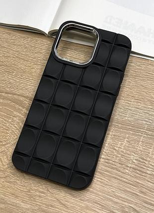 Силиконовый чехол на iphone 14 pro c объемным рисунком черный матовый цвет square design