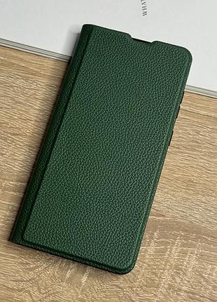 Шкіряний чохол книжка на samsung galaxy s23 fe темно-зеленого кольору leather design
