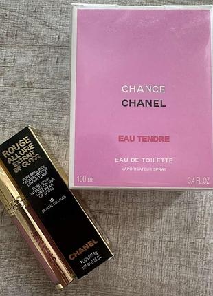 Новая туалетная вода для женщин chanel chance eau tendre 100 мл + блеск для губ