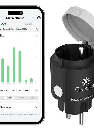 Умная розетка 16a 2,4 ггц greensun osp10-em уличная умная розетка с счетчиком электроэнергии